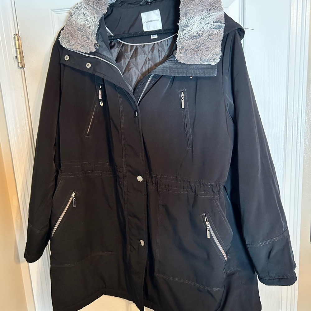 Croft and Barrow Plus Black Utility Jacket with Faux Fur Collar